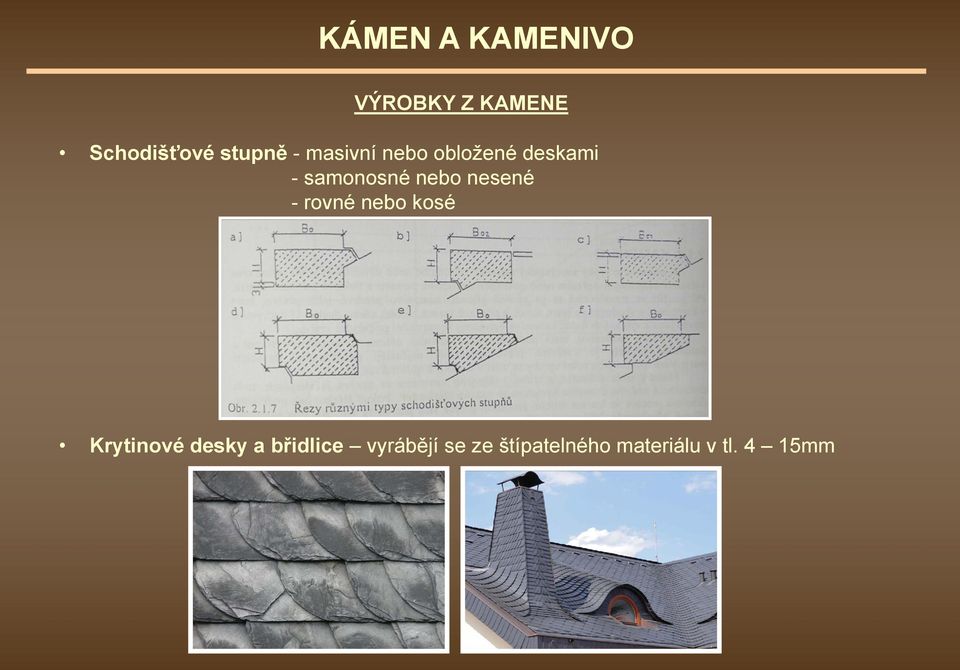 - rovné nebo kosé Krytinové desky a břidlice