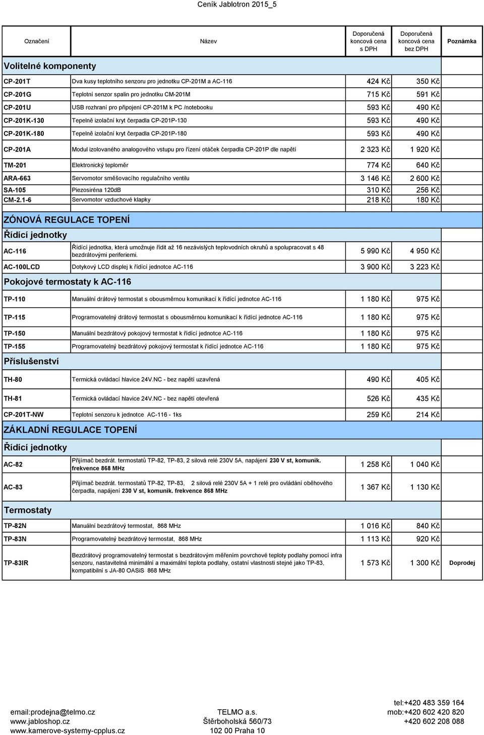 Tepelně izolační kryt čerpadla CP-201P-180 593 Kč 490 Kč CP-201A Modul izolovaného analogového vstupu pro řízení otáček čerpadla CP-201P dle napětí 2 323 Kč 1 920 Kč TM-201 Elektronický teploměr 774