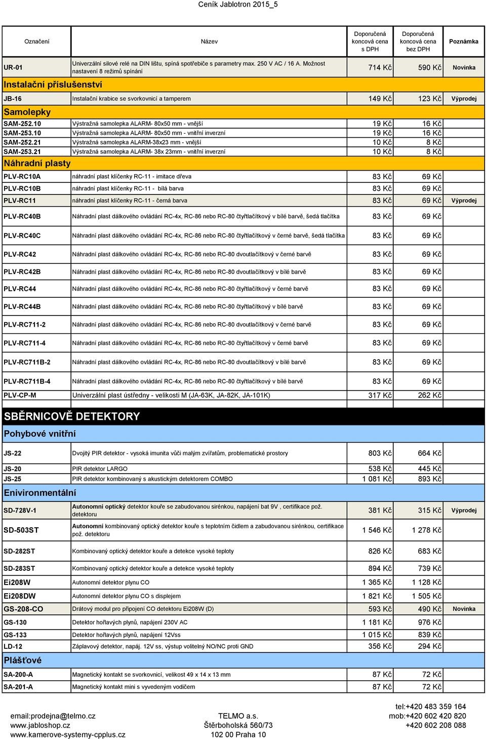 svorkovnicí a tamperem 149 Kč 123 Kč Výprodej Samolepky SAM-252.10 Výstražná samolepka ALARM- 80x50 mm - vnější 19 Kč 16 Kč SAM-253.