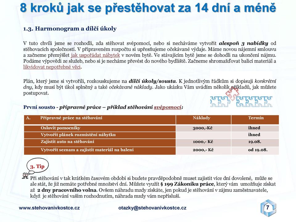 Podáme výpovědi ze sluţeb, nebo si je necháme převést do nového bydliště. Začneme shromaţďovat balicí materiál a likvidovat nepotřebné věci.