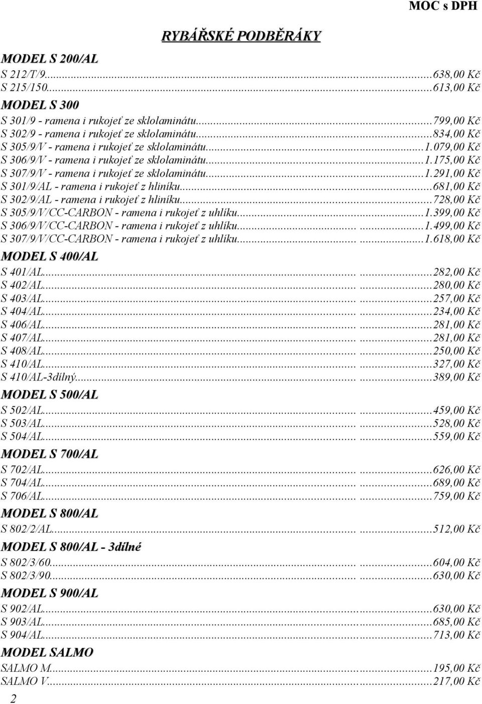 ..681,00 Kč S 302/9/AL - ramena i rukojeť z hliníku...728,00 Kč S 305/9/V/CC-CARBON - ramena i rukojeť z uhlíku...1.399,00 Kč S 306/9/V/CC-CARBON - ramena i rukojeť z uhlíku......1.499,00 Kč S 307/9/V/CC-CARBON - ramena i rukojeť z uhlíku.