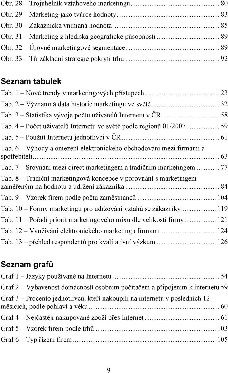 2 Významná data historie marketingu ve světě... 32 Tab. 3 Statistika vývoje počtu uživatelů Internetu v ČR... 58 Tab. 4 Počet uživatelů Internetu ve světě podle regionů 01/2007... 59 Tab.