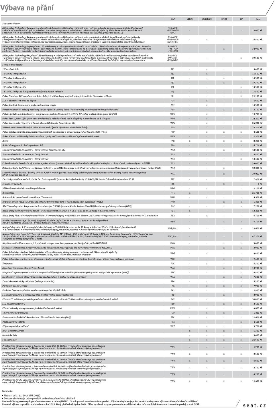 nastavitelné sedadlo spolujezdce [pouze pro Leon SC] Akční paket Technology Reference: automatická dvouzónová klimatizace Climatronic + zadní okna elektricky ovládaná + přední mlhovky s integrovanou