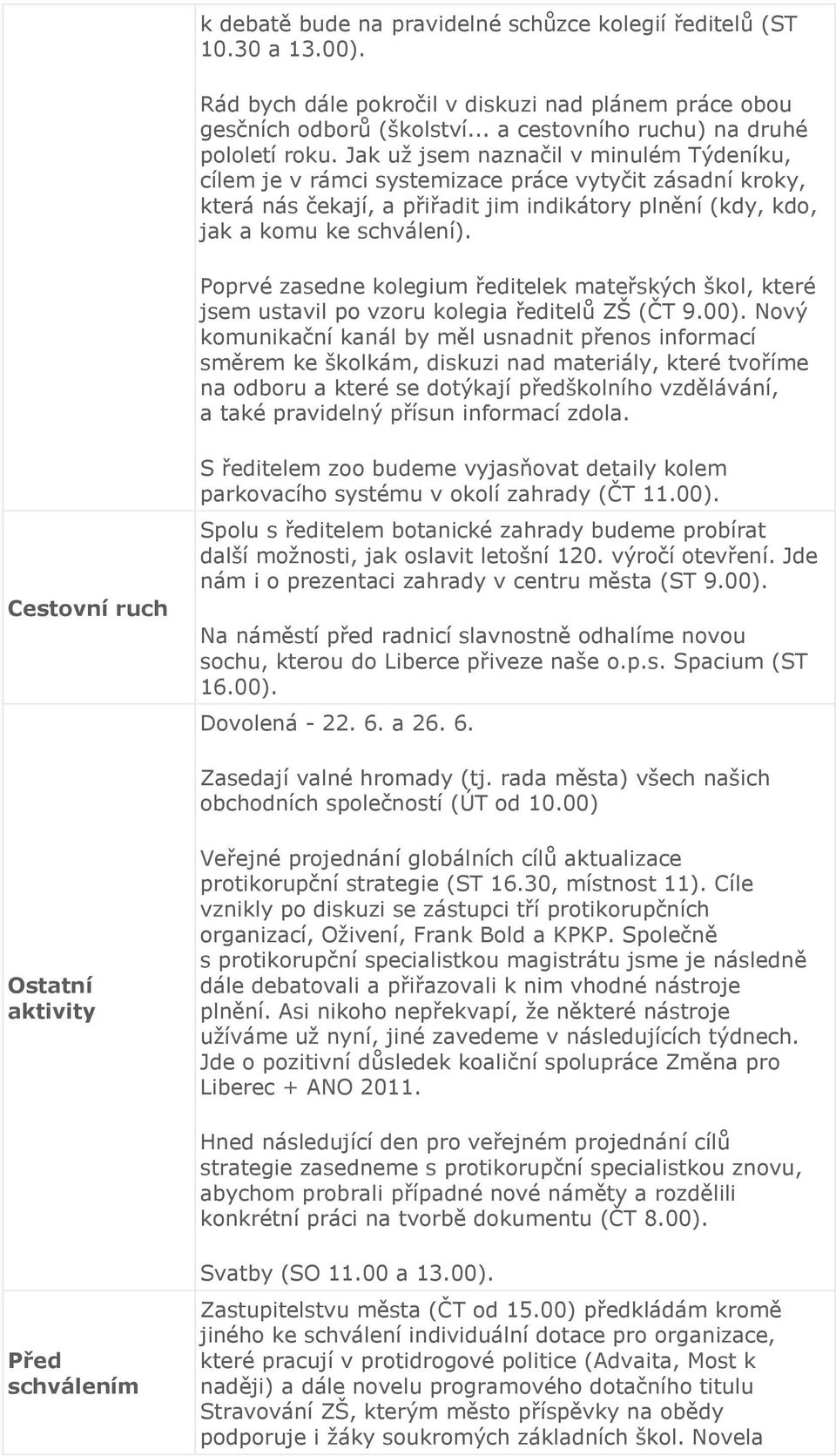 Poprvé zasedne kolegium ředitelek mateřských škol, které jsem ustavil po vzoru kolegia ředitelů ZŠ (ČT 9.00).