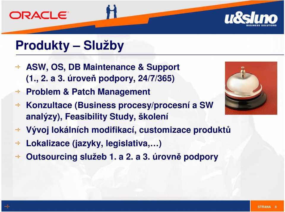 procesy/procesní a SW analýzy), Feasibility Study, školení Vývoj lokálních