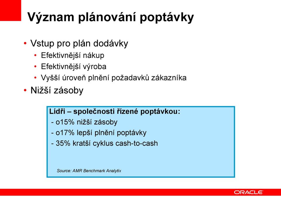 Lídři společnosti řízené poptávkou: - o15% nižší zásoby - o17% lepší