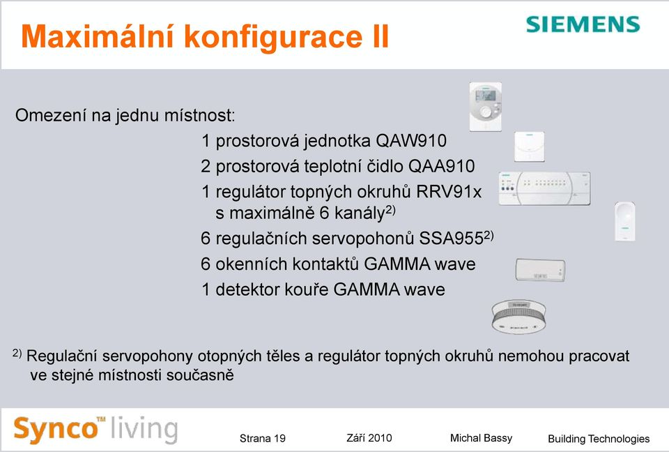 6 okenních kontaktů GAMMA wave 1 detektor kouře GAMMA wave 2) Regulační servopohony otopných těles a