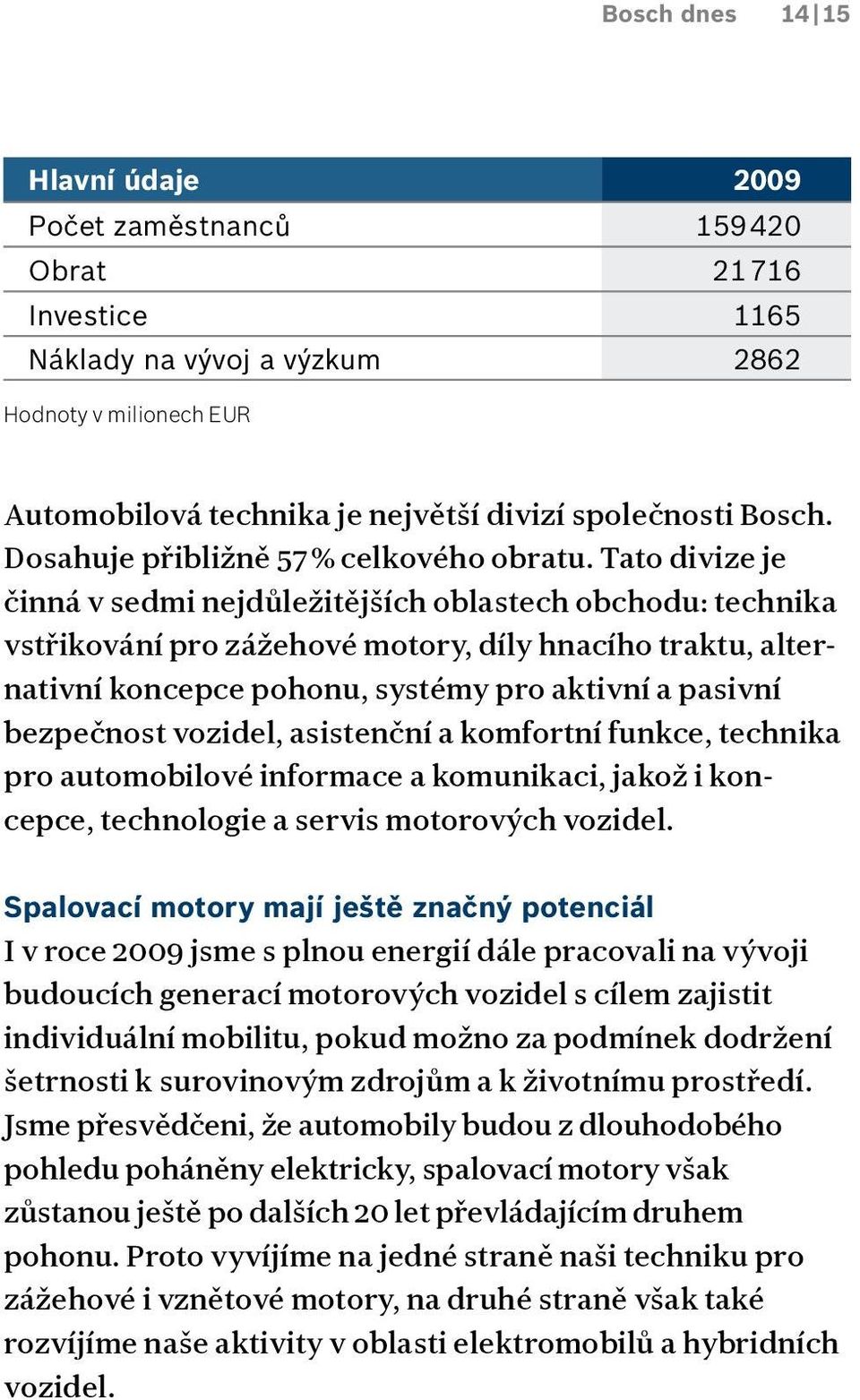 Tato divize je činná v sedmi nejdůležitějších oblastech obchodu: technika vstřikování pro zážehové motory, díly hnacího traktu, alternativní koncepce pohonu, systémy pro aktivní a pasivní bezpečnost