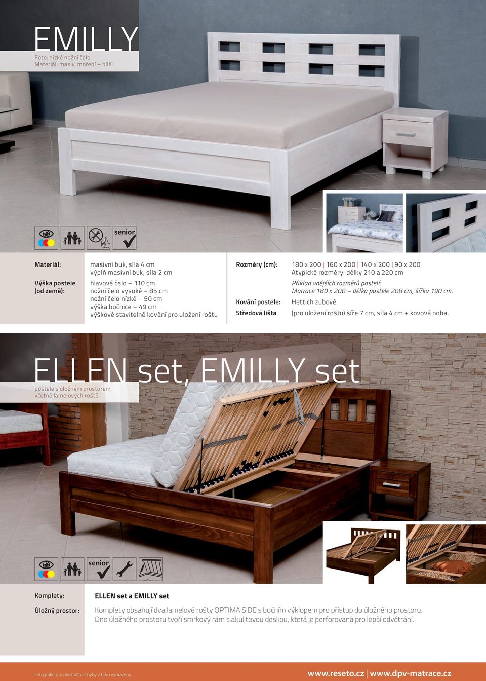 ELLEN set a EMILLY set Komplety obsahují dva lamelové rošty OPTIMA SIDE s bočním výklopem pro přístup do úložného