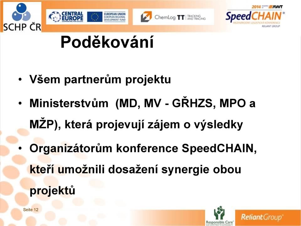 o výsledky Organizátorům konference SpeedCHAIN,