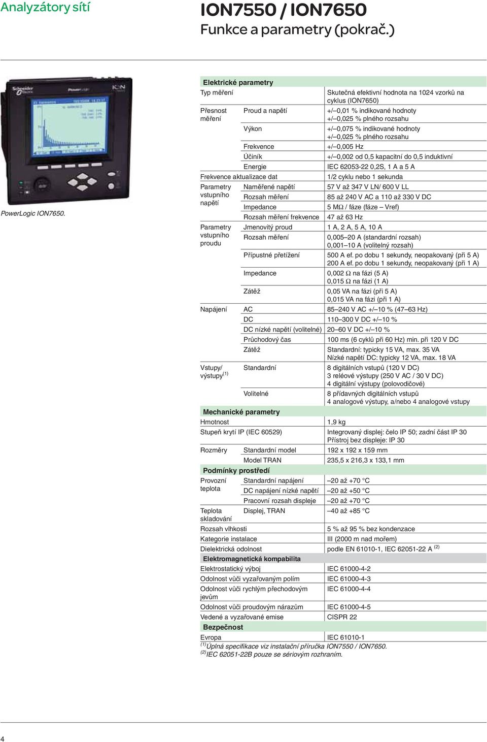 měření frekvence Parametry Jmenovitý proud vstupního Rozsah měření proudu Skutečná efektivní hodnota na 1024 vzorků na cyklus (ION7650) +/ 0,01 % indikované hodnoty +/ 0,025 % plného rozsahu +/ 0,075