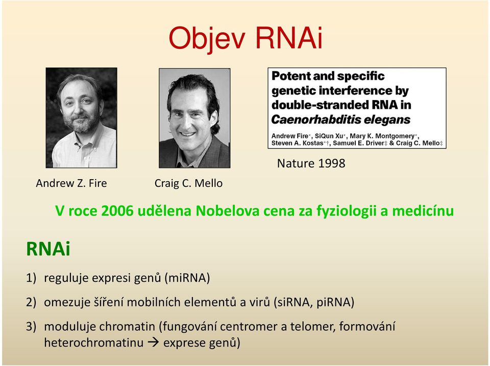 medicínu 1) reguluje expresi genů (mirna) 2) omezuje šíření mobilních