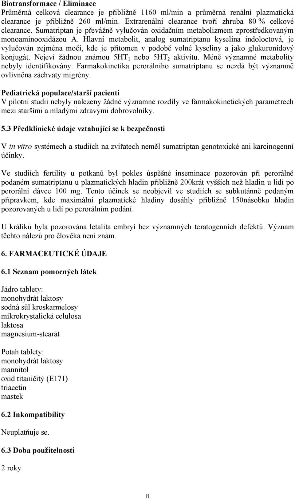 Hlavní metabolit, analog sumatriptanu kyselina indoloctová, je vylučován zejména močí, kde je přítomen v podobě volné kyseliny a jako glukuronidový konjugát.