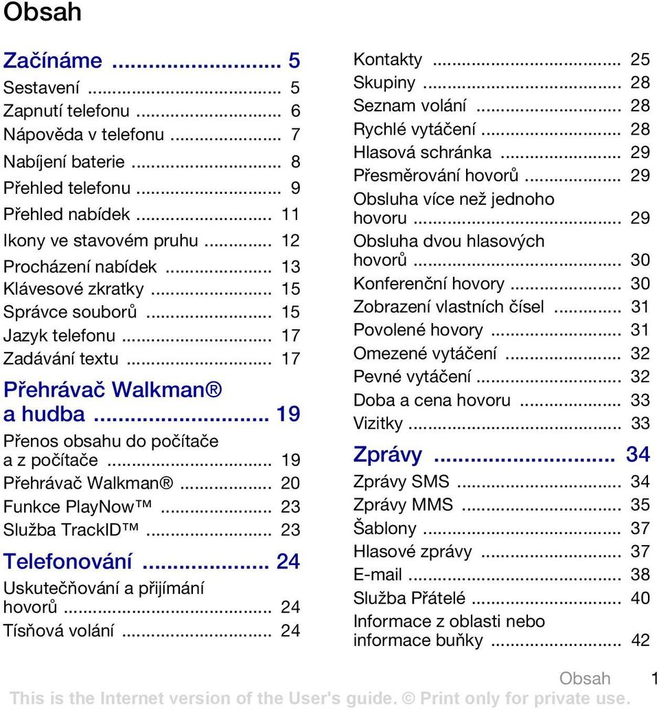 .. 20 Funkce PlayNow... 23 Služba TrackID... 23 Telefonování... 24 Uskutečňování a přijímání hovorů... 24 Tísňová volání... 24 Kontakty... 25 Skupiny... 28 Seznam volání... 28 Rychlé vytáčení.