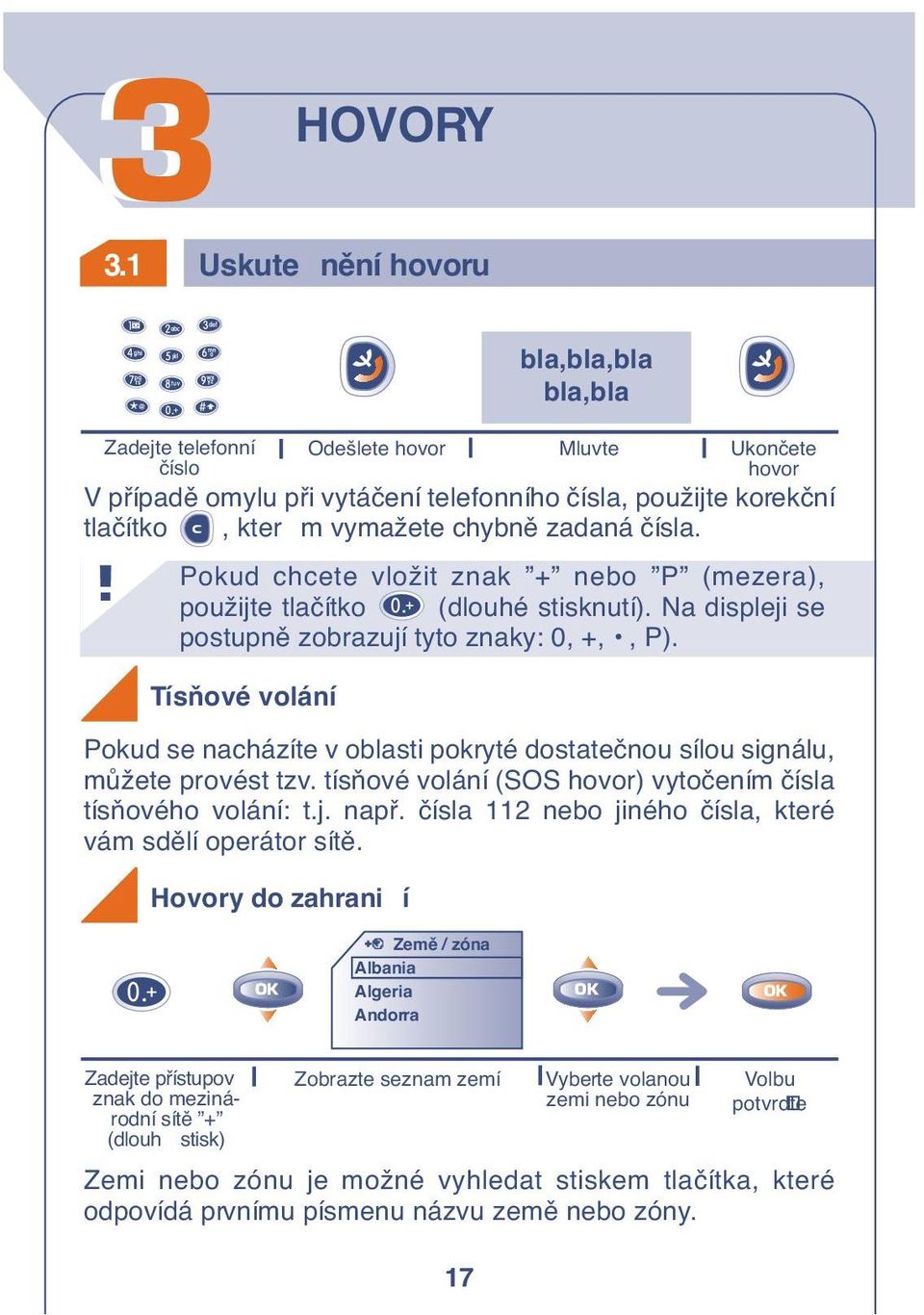 zadaná ãísla. Pokud chcete vložit znak + nebo P (mezera), použijte tlaãítko (dlouhé stisknutí). Na displeji se postupnû zobrazují tyto znaky: 0, +,, P).