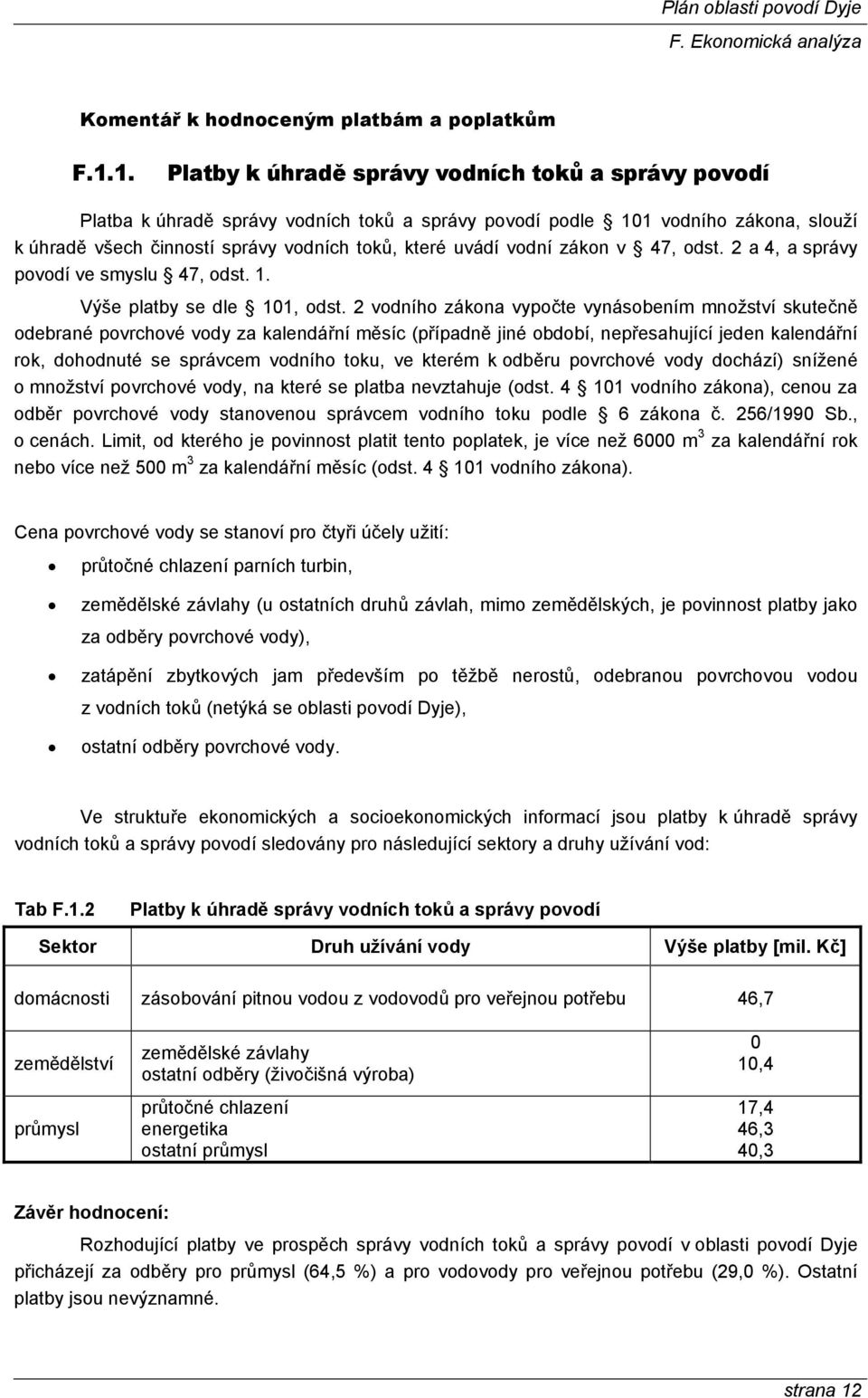 vodní zákon v 47, odst. 2 a 4, a správy povodí ve smyslu 47, odst. 1. Výše platby se dle 101, odst.