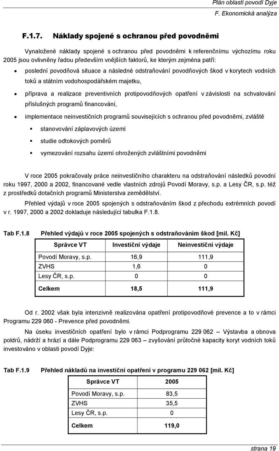 patří: poslední povodňová situace a následné odstraňování povodňových škod v korytech vodních toků a státním vodohospodářském majetku, příprava a realizace preventivních protipovodňových opatření v