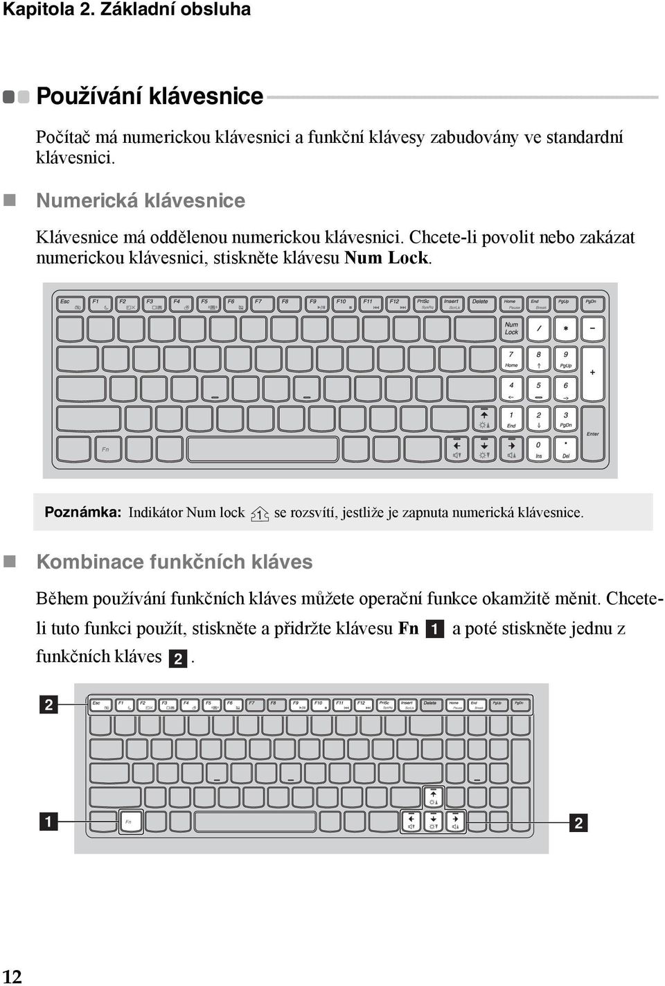 - - - Počítač má numerickou klávesnici a funkční klávesy zabudovány ve standardní klávesnici. Numerická klávesnice Klávesnice má oddělenou numerickou klávesnici.