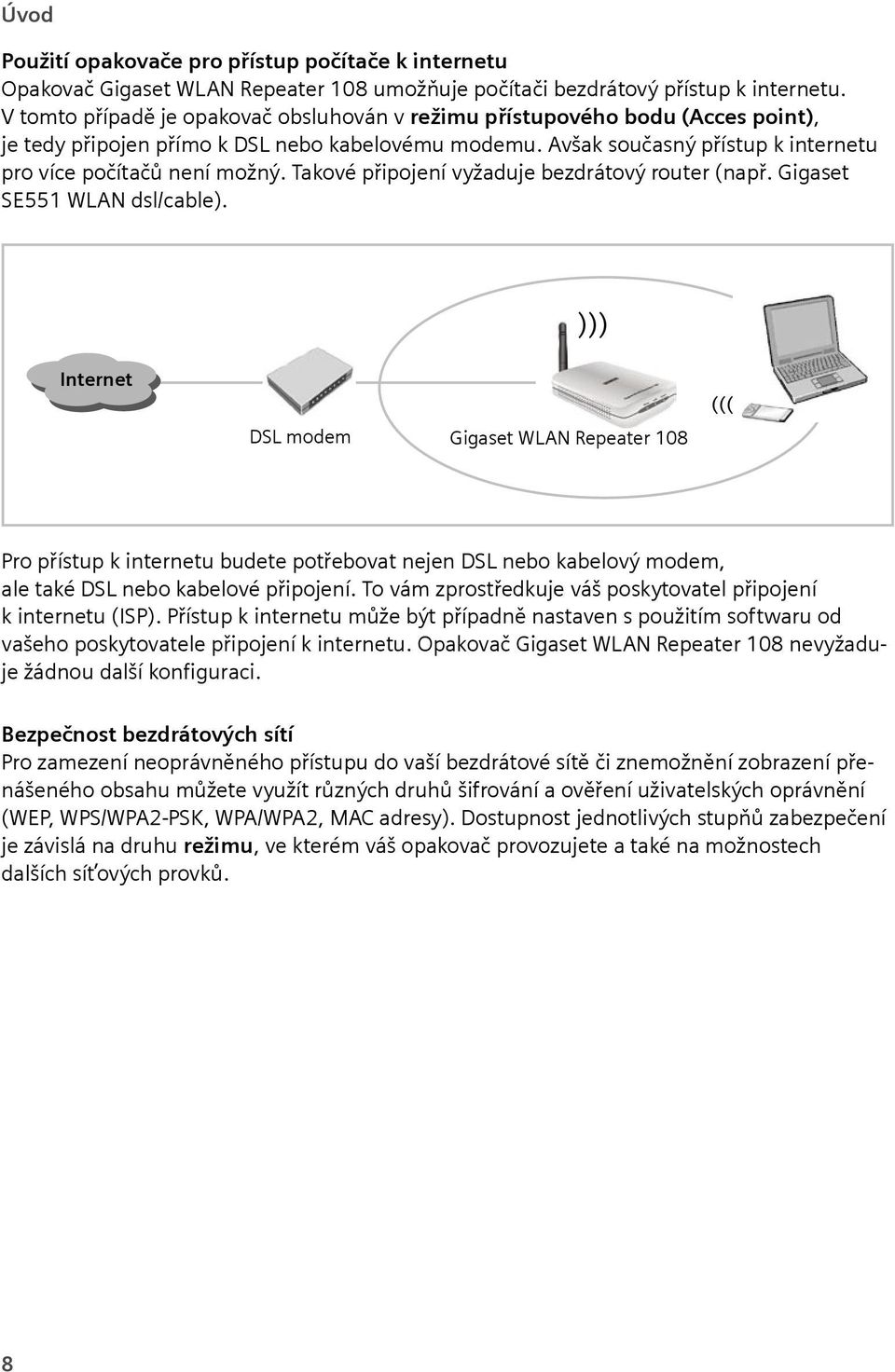 Takové připojení vyžaduje bezdrátový router (např. Gigaset SE551 WLAN dsl/cable).