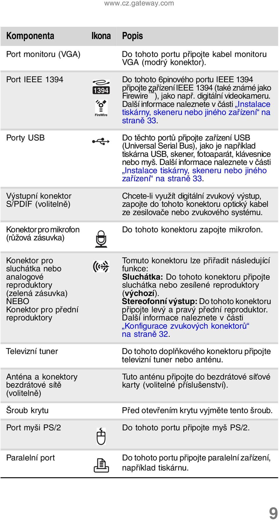 Další informace naleznete v části Instalace tiskárny, skeneru nebo jiného zařízení na straně 33.