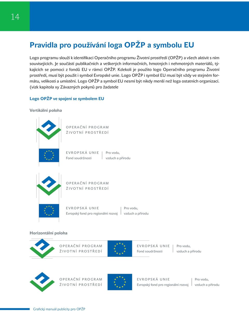 Kdekoli je použito logo Operačního programu Životní prostředí, musí být použit i symbol Evropské unie.