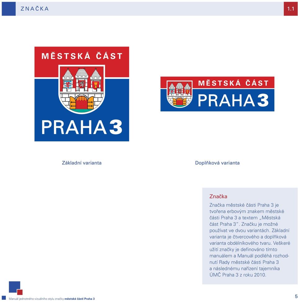 části Praha 3 a textem Městská část Praha 3. Značku je možné používat ve dvou variantách.