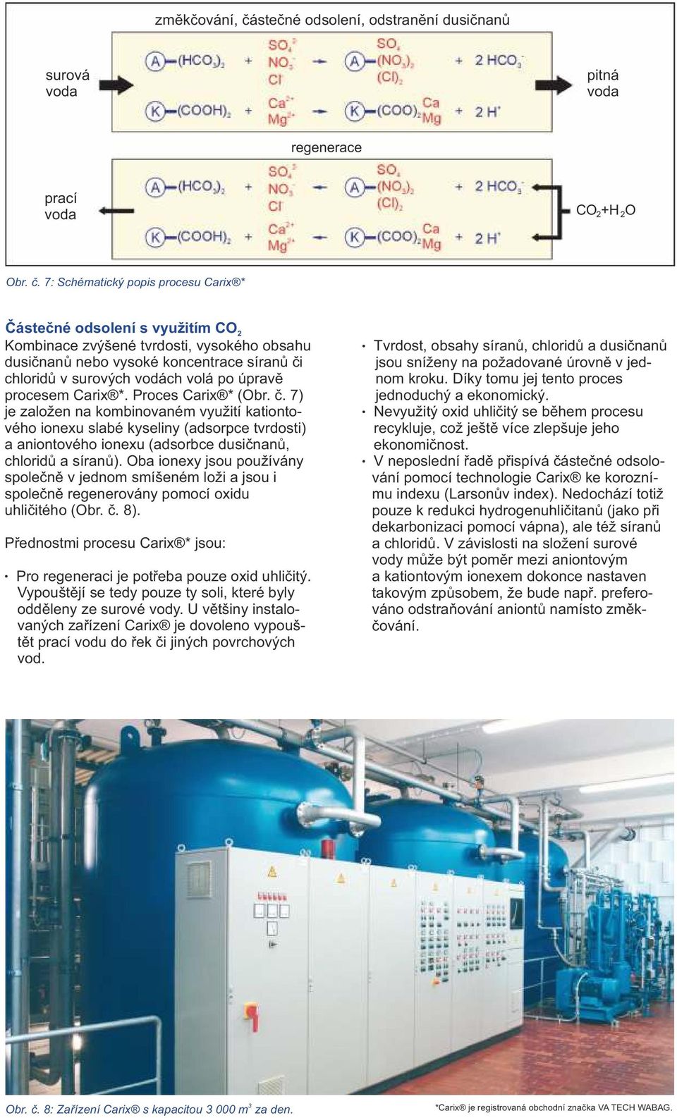 7: Schématický popis procesu Carix * Částečné odsoení s využitím Kombinace zvýšené tvrdosti, vysokého obsahu dusičnanů nebo vysoké koncentrace síranů či choridů v surových vodách voá po úpravě