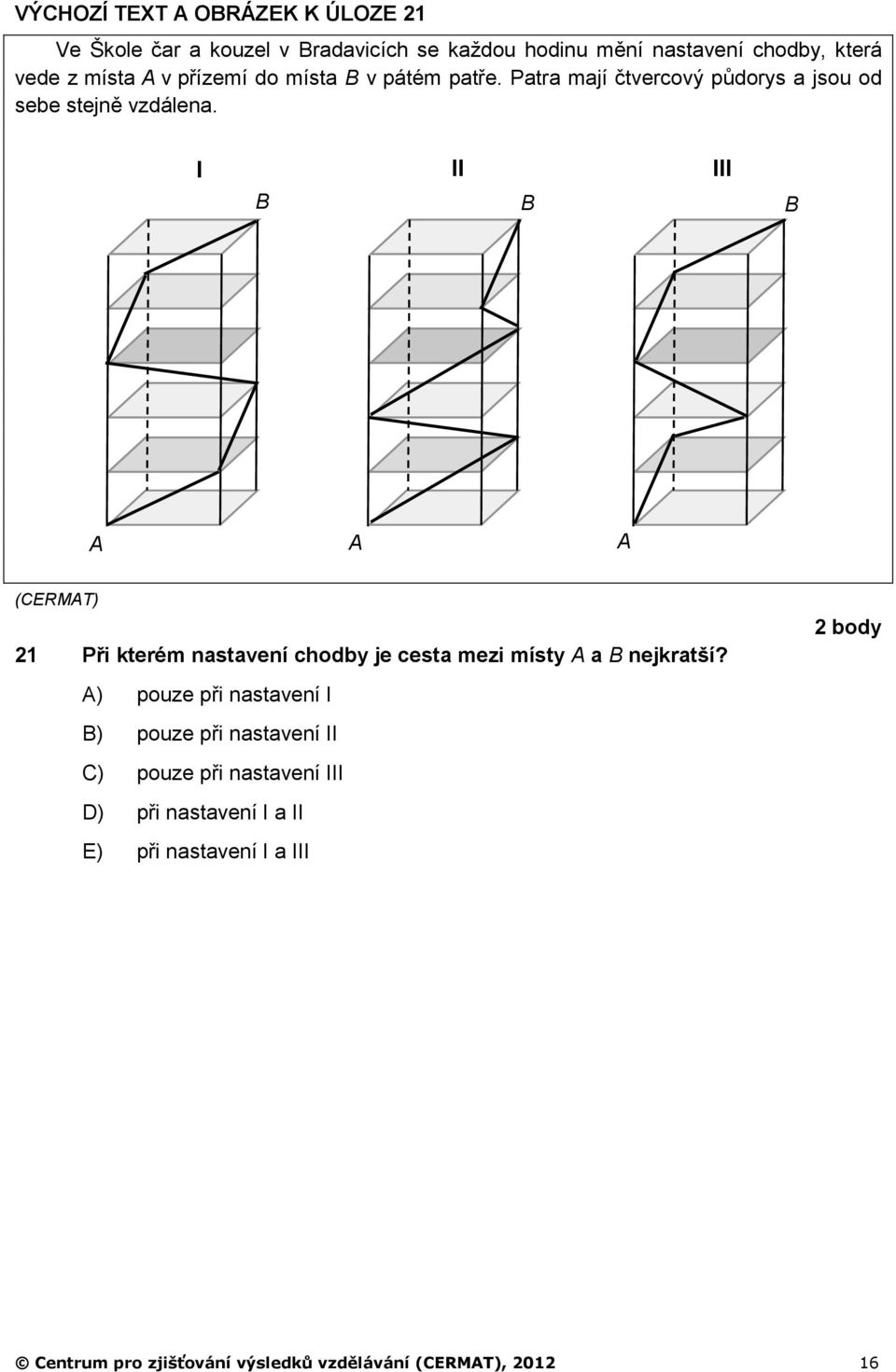 I II III B B B A A A 21 Při kterém nastavení chodby je cesta mezi místy A a B nejkratší?