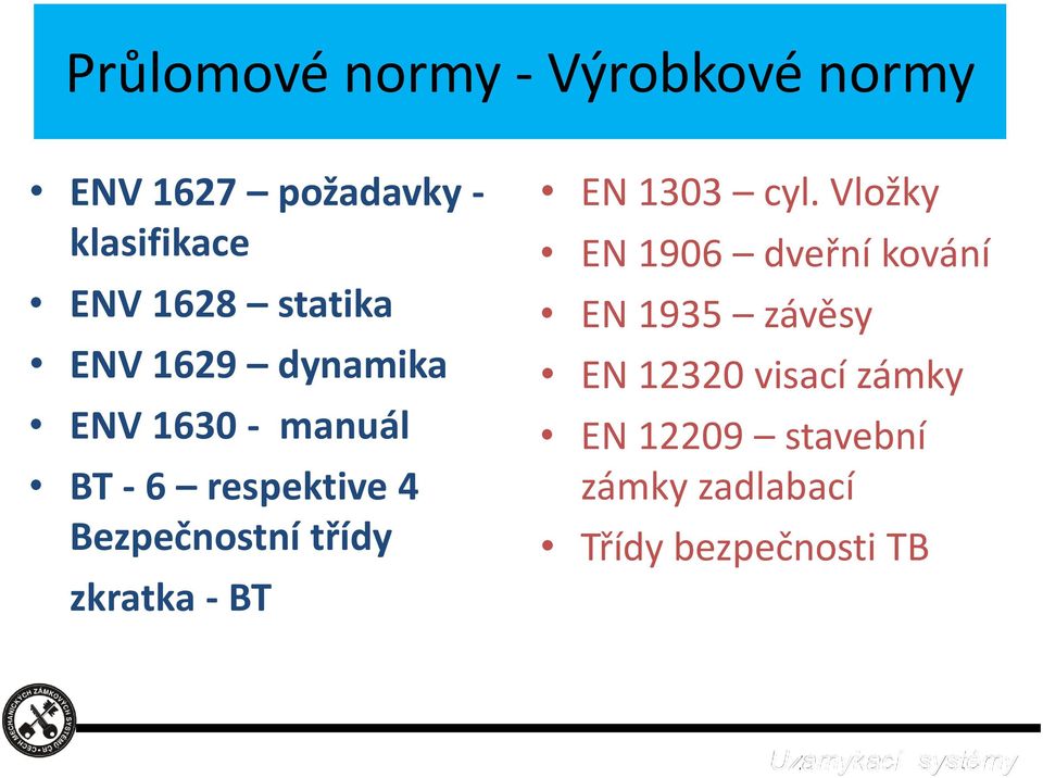 třídy zkratka - BT EN 1303 cyl.