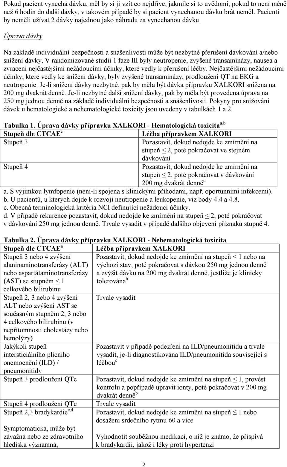 Úprava dávky Na základě individuální bezpečnosti a snášenlivosti může být nezbytné přerušení dávkování a/nebo snížení dávky.