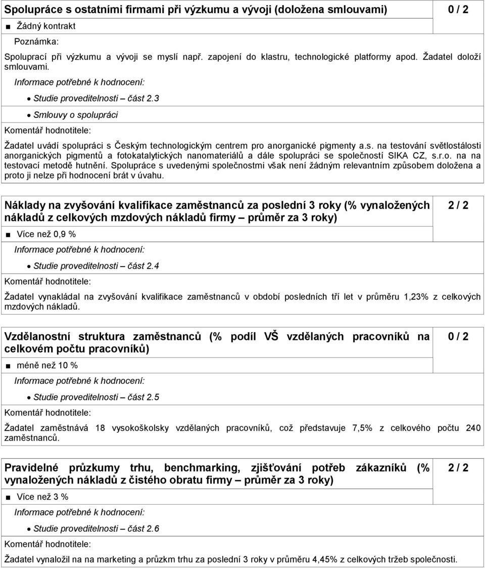 r.o. na na testovací metodě hutnění. Spolupráce s uvedenými společnostmi však není žádným relevantním způsobem doložena a proto ji nelze při hodnocení brát v úvahu.