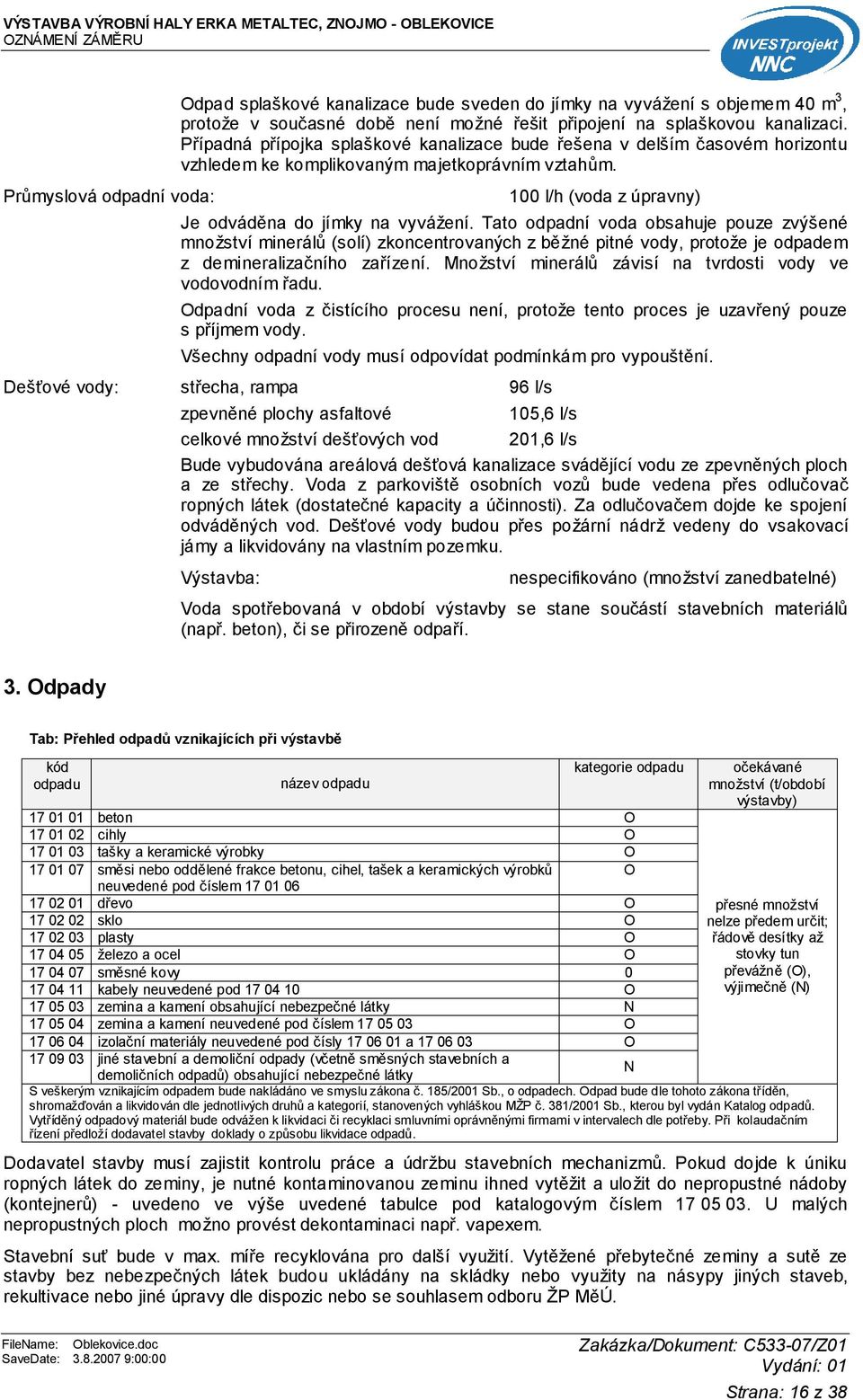 Tato odpadní voda obsahuje pouze zvýšené množství minerálů (solí) zkoncentrovaných z běžné pitné vody, protože je odpadem z demineralizačního zařízení.