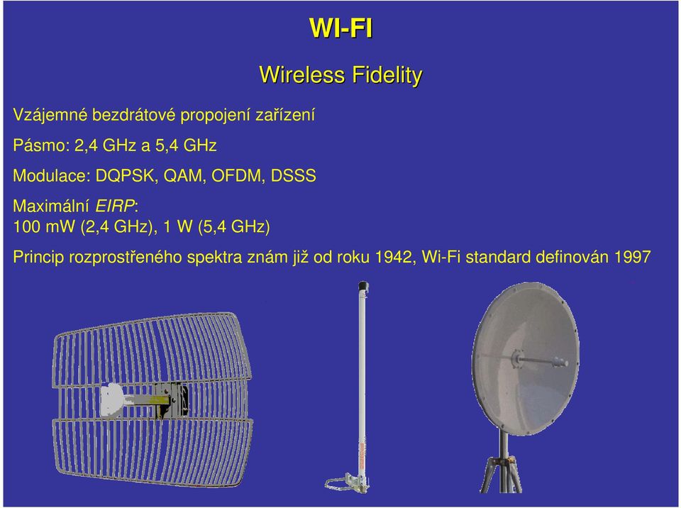 (2,4 GHz), 1 W (5,4 GHz) WI-FI Wireless Fidelity Princip