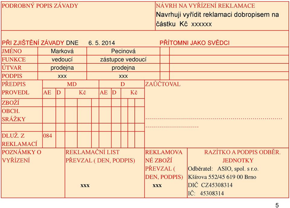 PROVEDL AE D Kč AE D Kč ZBOŽÍ OBCH. SRÁŽKY DLUŽ.