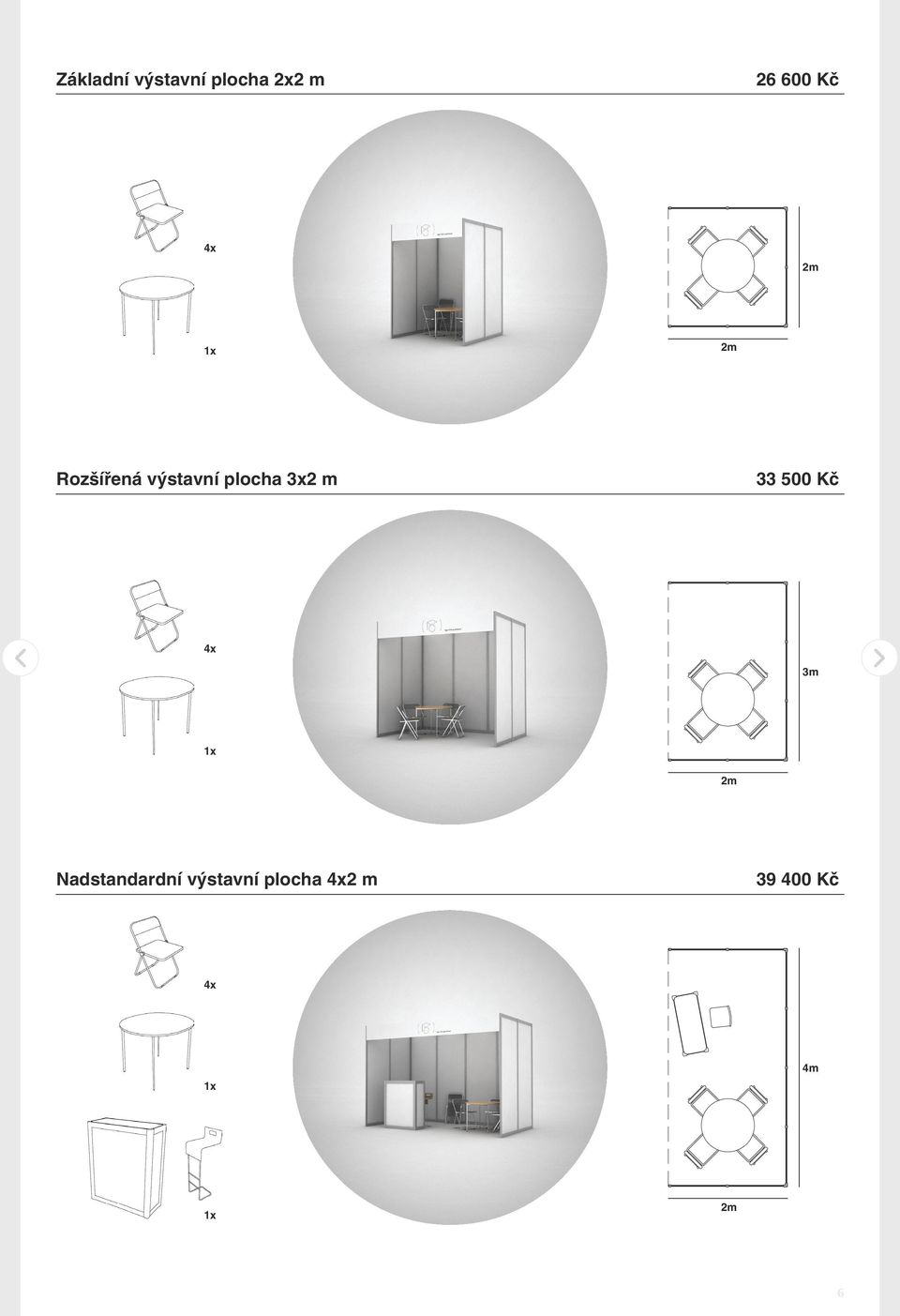 výstavní plocha 3x2 m 4x 3m