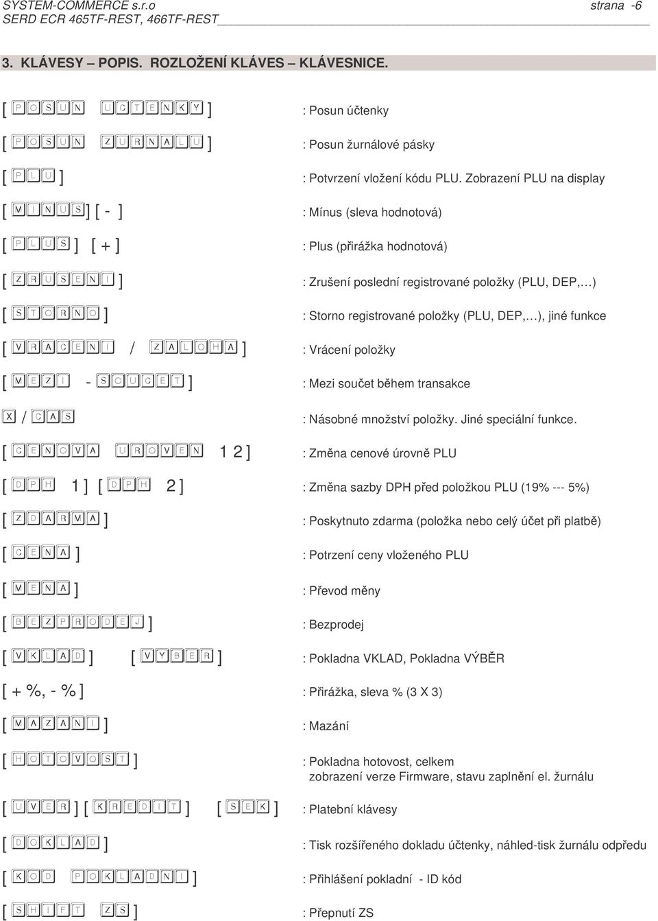 / : Násobné množství položky Jiné speciální funkce [ 1 2 ] : Zmna cenové úrovn PLU [ 1 ] [ 2 ] : Zmna sazby DPH ped položkou PLU (19% --- 5%) : Poskytnuto zdarma (položka nebo celý úet pi platb) :