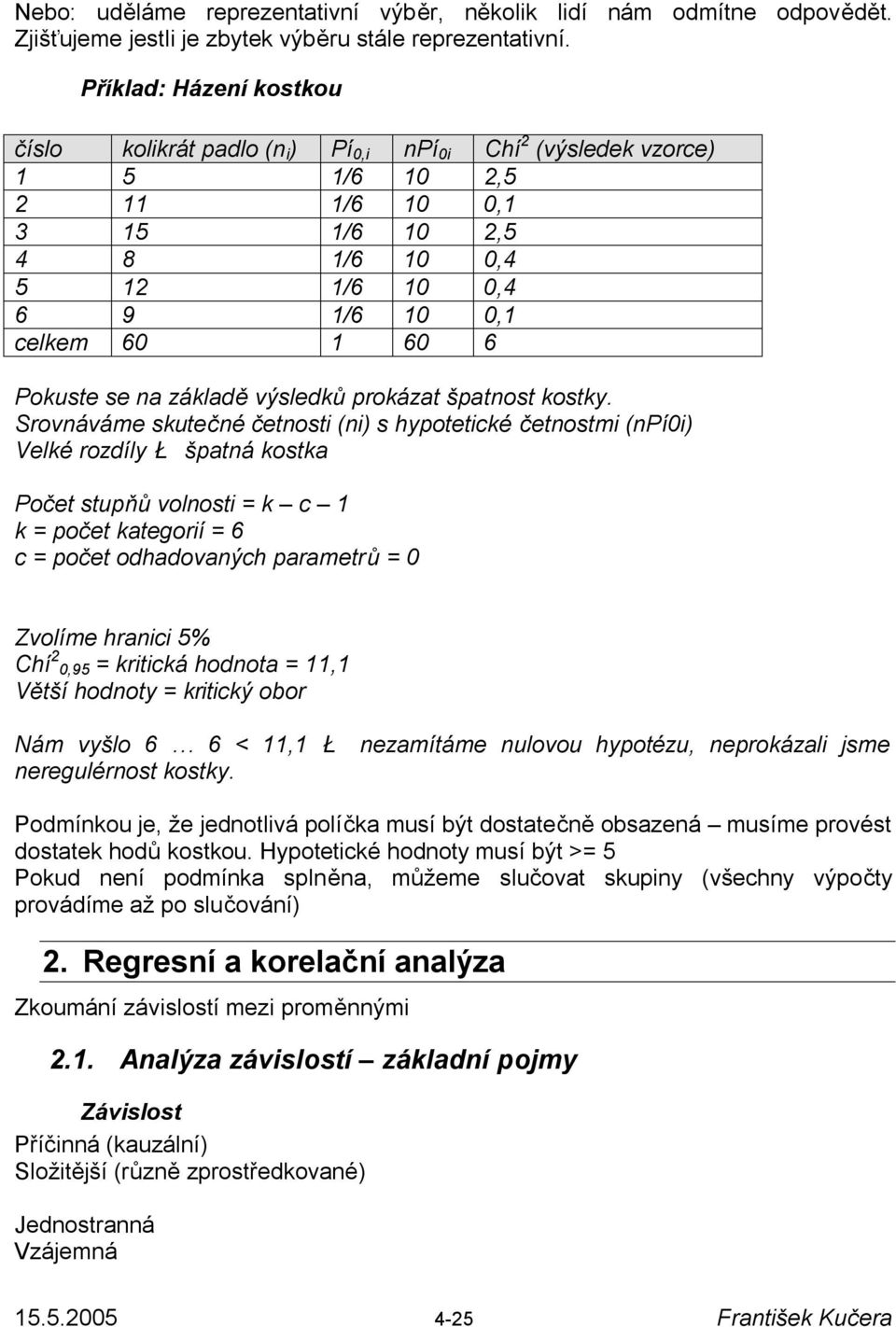 Pokuste se na základě výsledků prokázat špatnost kostky.