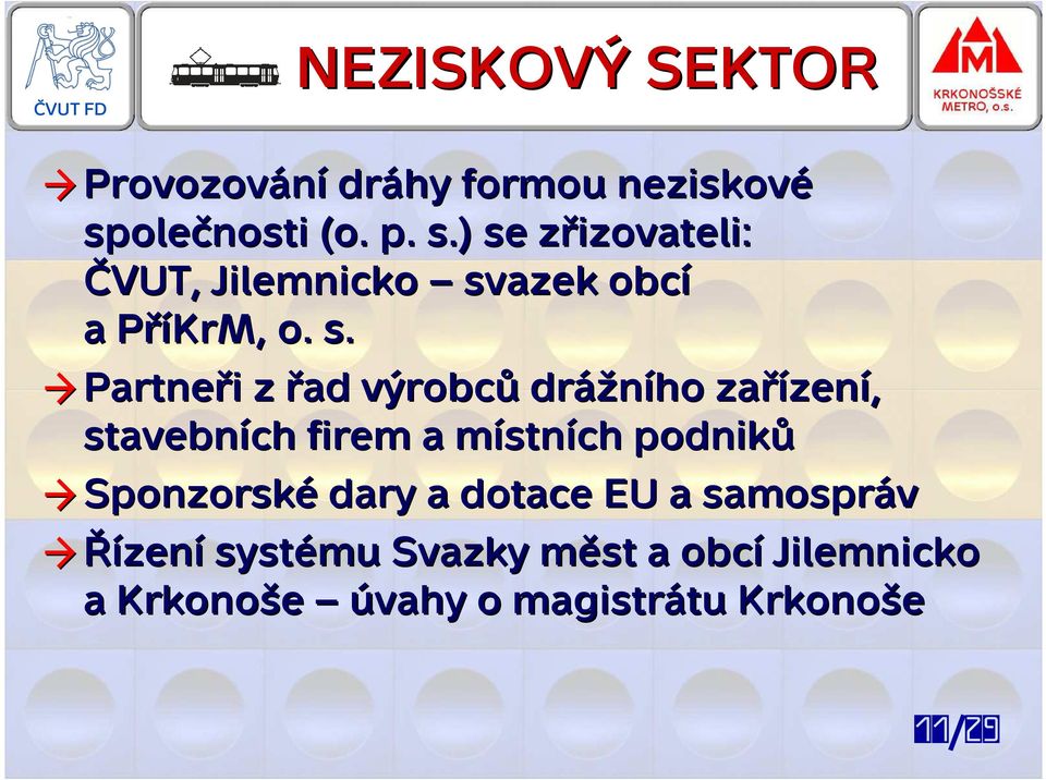 ) se zřizovateli: z ČVUT, Jilemnicko svazek obcí a PříKrM, P o. s. Partneři i z řad