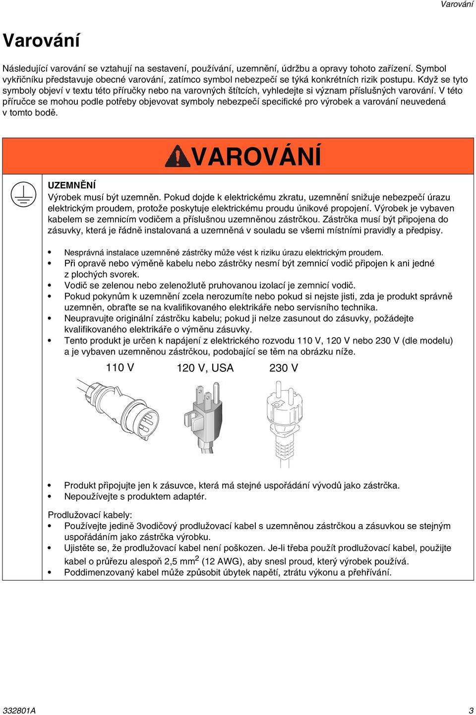 Když se tyto symboly objeví v textu této příručky nebo na varovných štítcích, vyhledejte si význam příslušných varování.