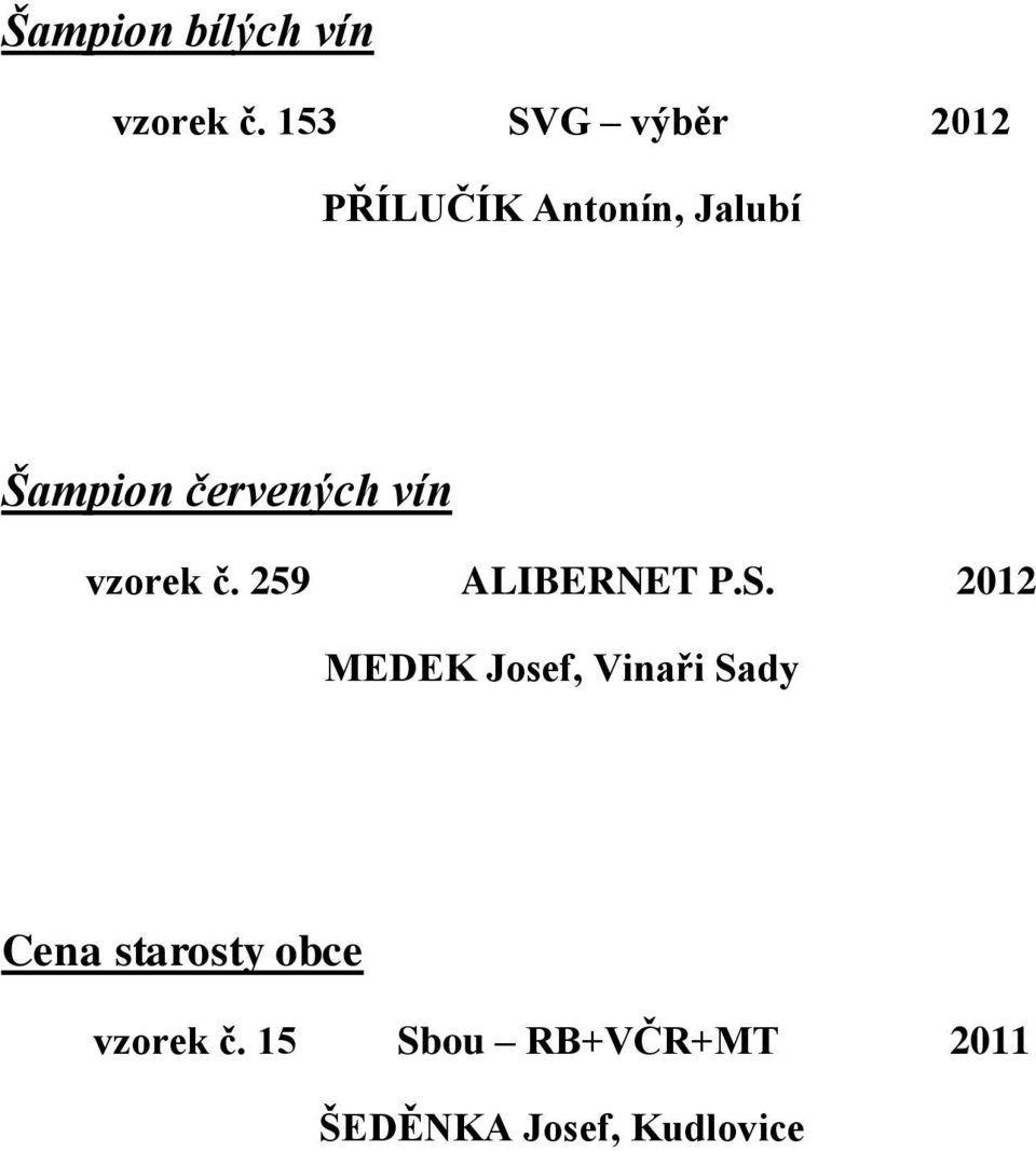 červených vín vzorek č. 259 ALIBERNET P.S.