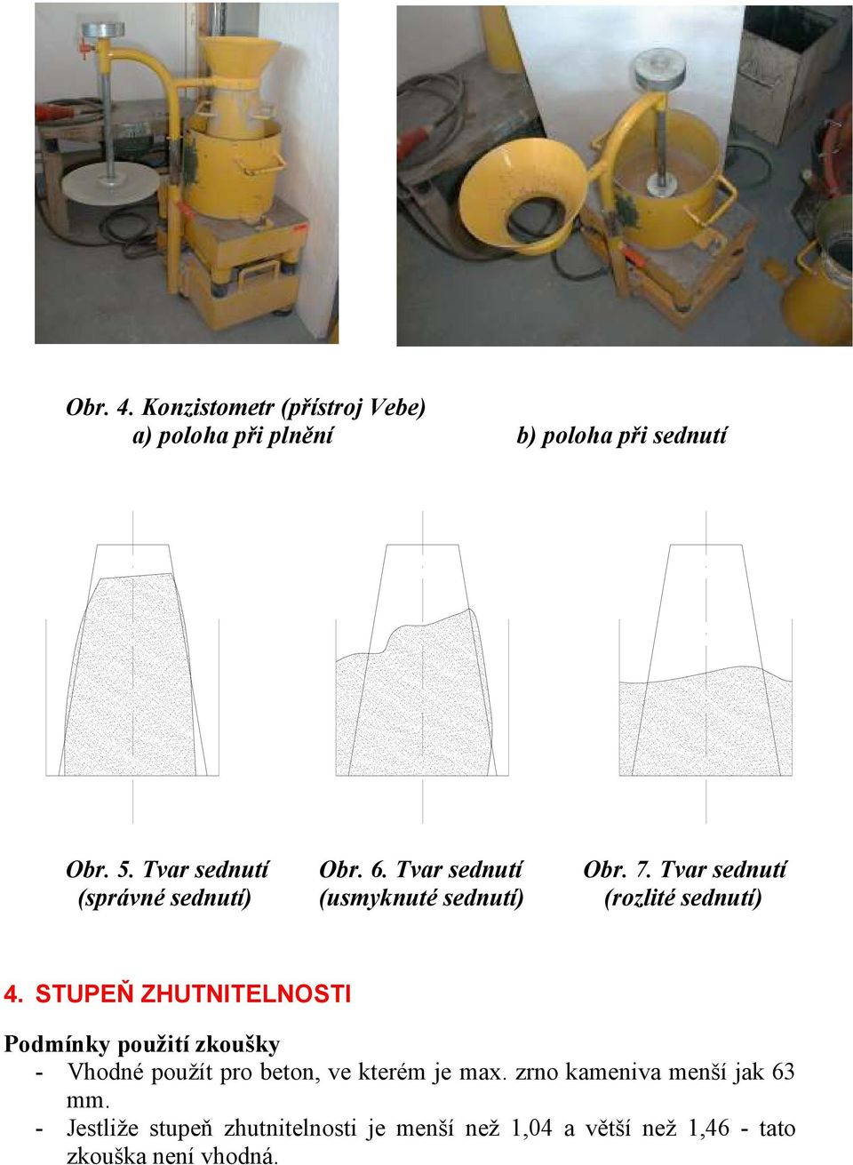 STUPEŇ ZHUTNITELNOSTI Podmínky použití zkoušky - Vhodné použít pro beton, ve kterém je max.