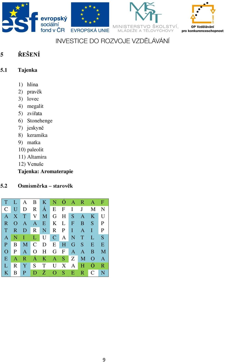 paleolit 11) Altamira 12) Venuše Tajenka: Aromaterapie 5.