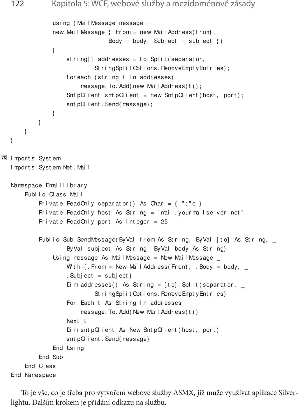 send(message); VB Imports System Imports System.Net.Mail Namespace EmailLibrary Public Class Mail Private ReadOnly separator() As Char = ";"c Private ReadOnly host As String = "mail.yourmailserver.