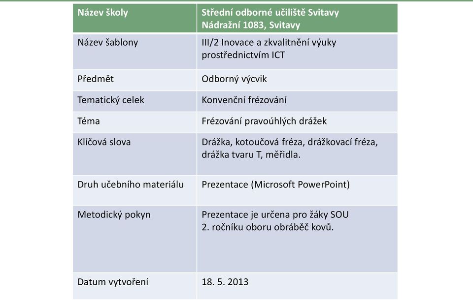 Konvenční frézování Frézování pravoúhlých drážek Drážka, kotoučová fréza, drážkovací fréza, drážka tvaru T, měřidla.