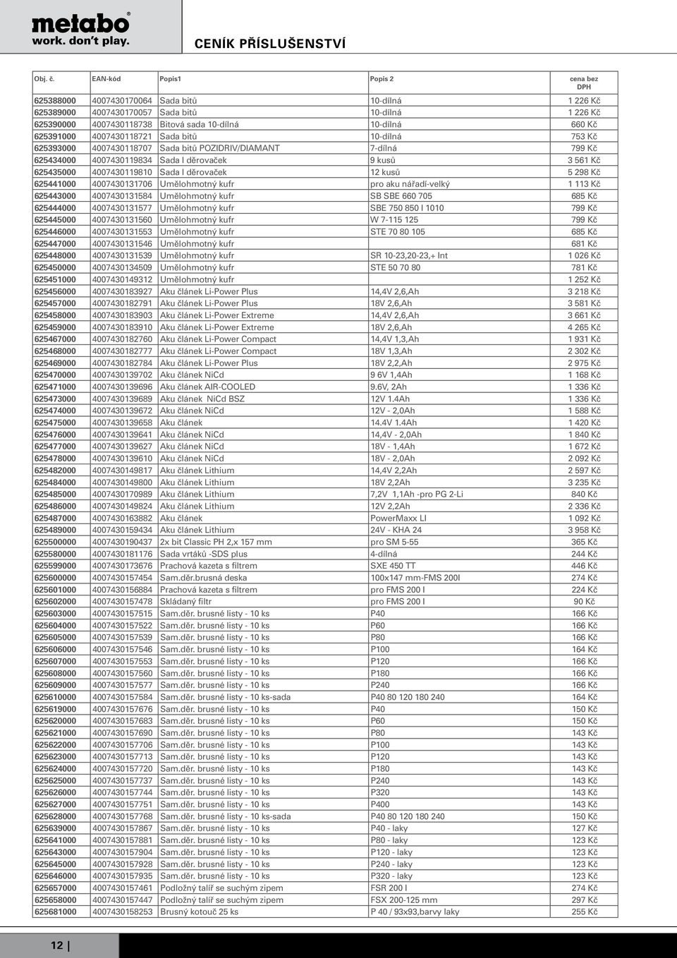 625441000 4007430131706 Umělohmotný kufr pro aku nářadí-velký 1 113 Kč 625443000 4007430131584 Umělohmotný kufr SB SBE 660 705 685 Kč 625444000 4007430131577 Umělohmotný kufr SBE 750 850 I 1010 799