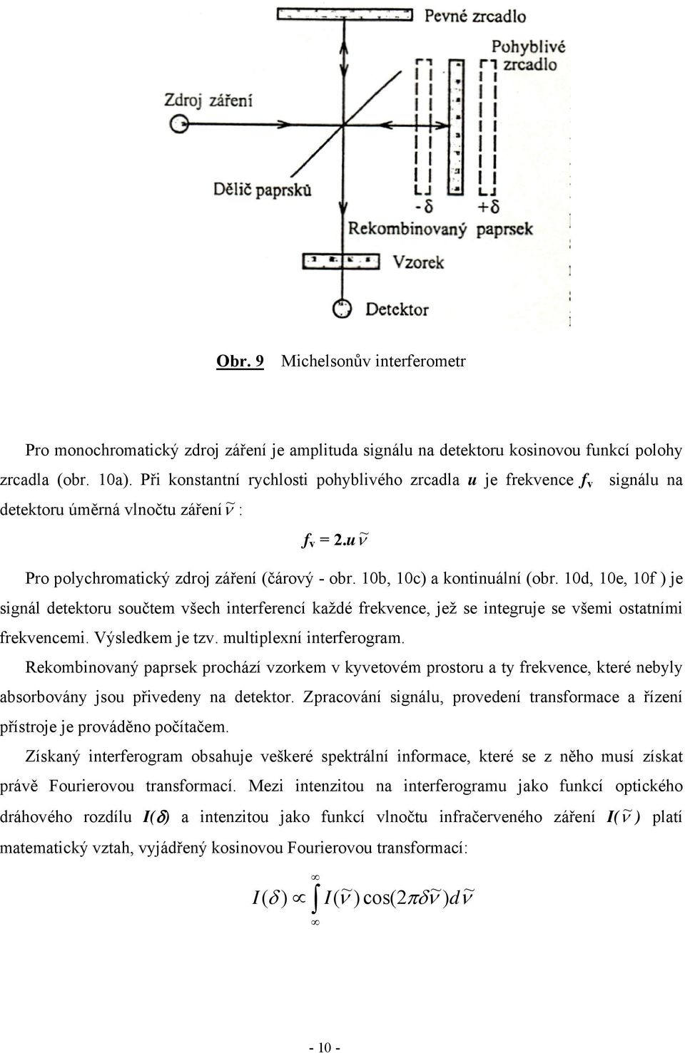 10b, 10c) a kontinuální (obr. 10d, 10e, 10f ) je signál detektoru součtem všech interferencí každé frekvence, jež se integruje se všemi ostatními frekvencemi. Výsledkem je tzv.