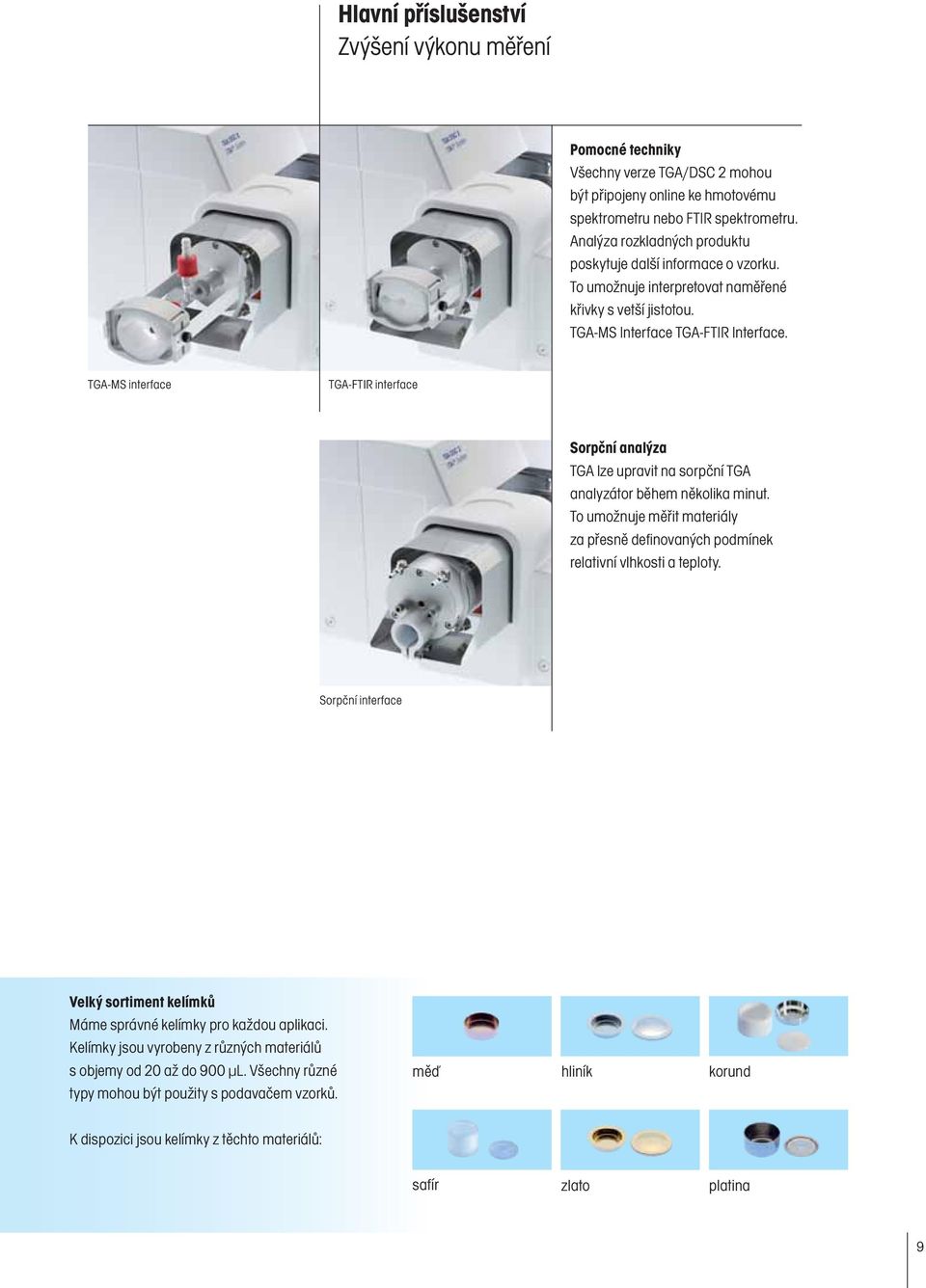 TGA-MS interface TGA-FTIR interface Sorpční analýza TGA lze upravit na sorpční TGA analyzátor během několika minut.