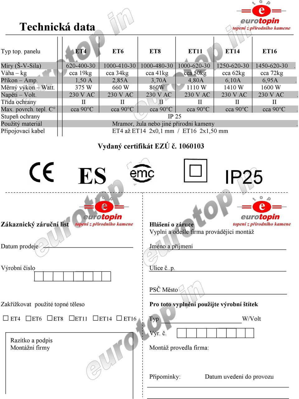 230 V AC 230 V AC 230 V AC 230 V AC 230 V AC 230 V AC. Třída ochrany II II II II II II Max. povrch. tepl. C cca 90 C cca 90 C cca 90 C cca 90 C cca 90 C cca 90 C.