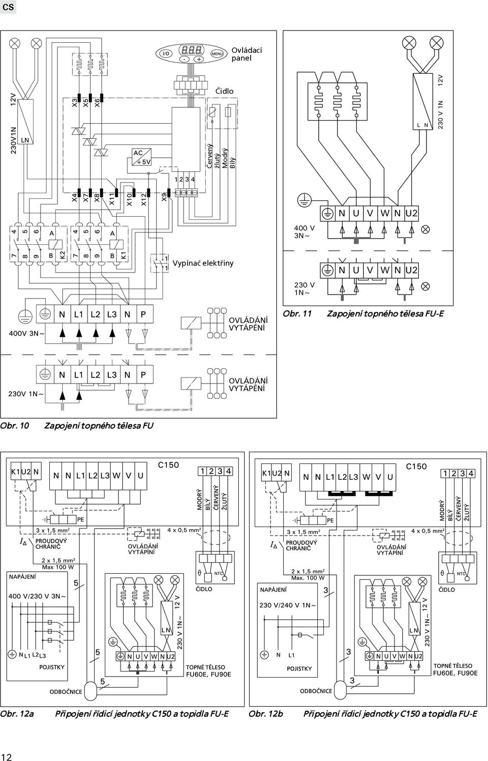11 N U V W NU2 Zapojení topného tìlesa FU-E OVLÁDÁNÍ VYTÁPÌNÍ Obr.