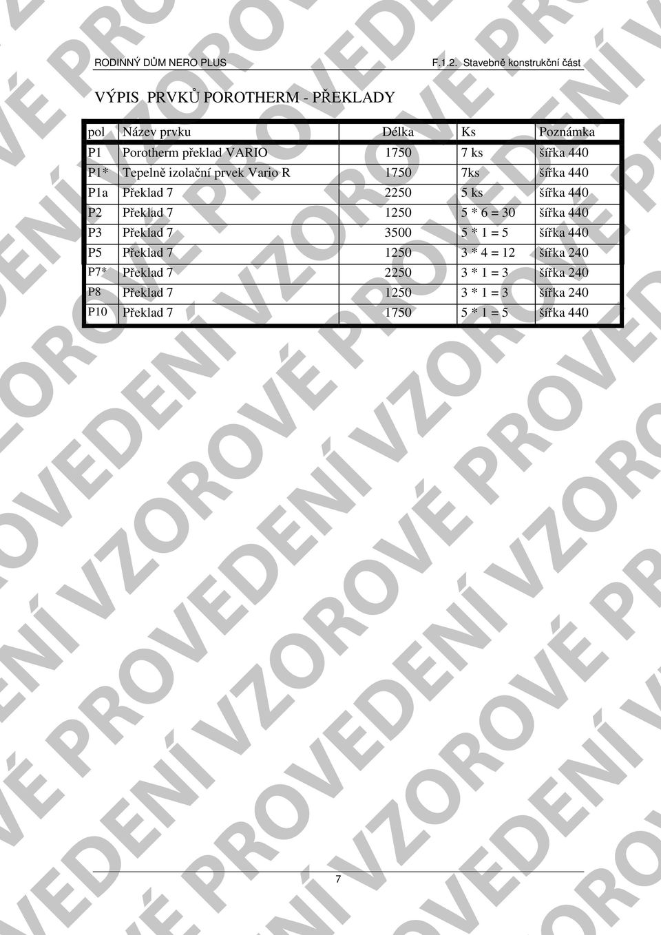 30 šířka 440 P3 Překlad 7 3500 5 * 1 = 5 šířka 440 P5 Překlad 7 1250 3 * 4 = 12 šířka 240 VÉ P ENÍ VV OVÉ PVEDE OVEDENO P7*